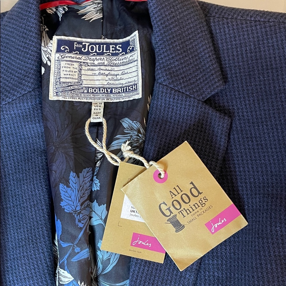 Joules Navy Blazer NWT Textured Classic British Size 6 - Picture 6 of 6